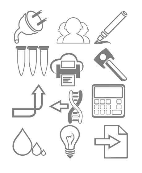 Iconos con algunas ramas de las ciencias